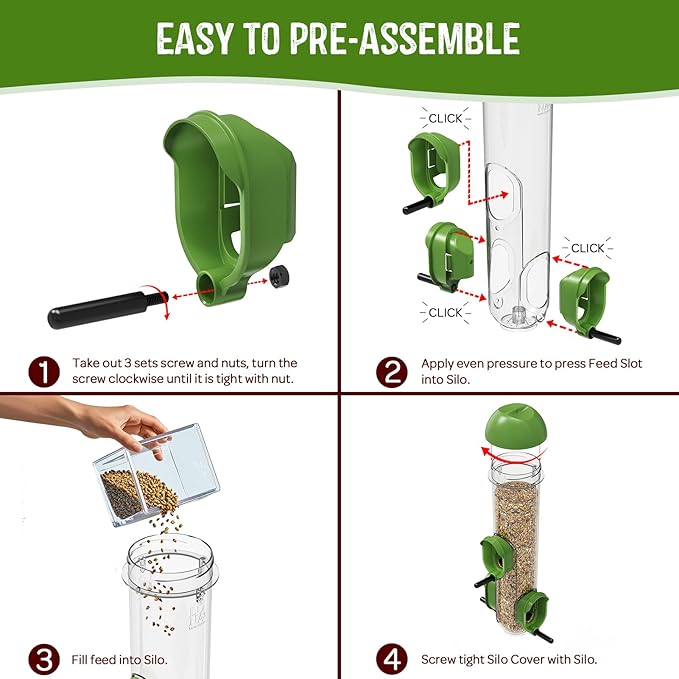 LONA Bird Feeders for Outdoors 2 Pack, Tube Feeder Weatherproof with Multiple Hanging Methods, Wild Bird Feeding Silo for Outside, 3 Port-Ruum Studio Home