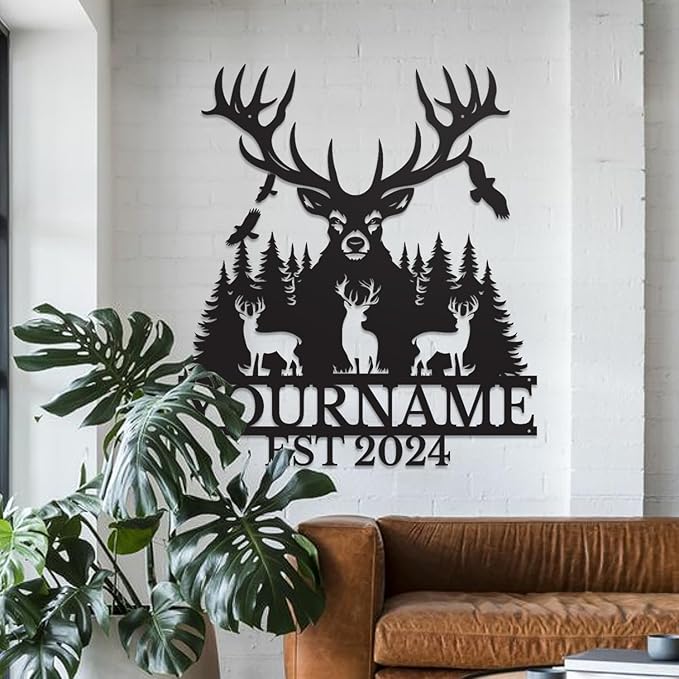Personalized Metal Signs: Custom Shed Wall Decor, Black Deer Wall Art, Home Signs Plaques, Outdoor Decorative Signage (Style A)-Ruum Studio Home