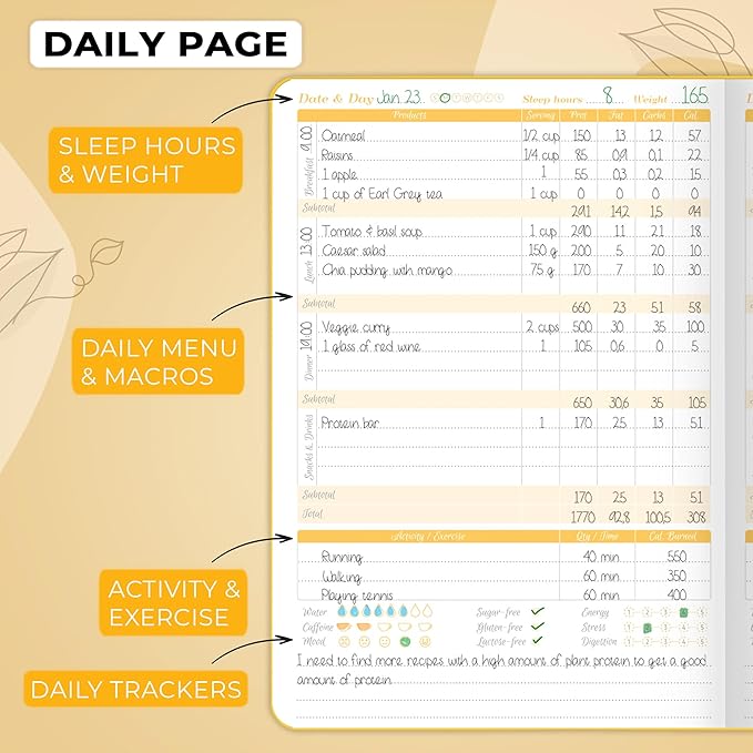GoGirl Food Journal & Wellness Planner –– Diet & Fitness Diary – Nutrition Journal with Meal, Exercise & Weigh Loss Tracker, A5 (Amber Yellow)-Ruum Studio Home