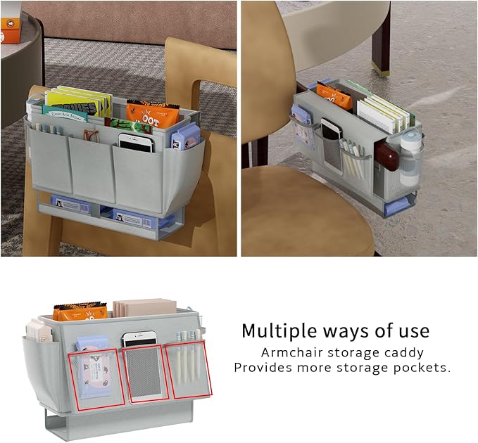Bedside Caddy, Bed Organizer with 11 Pockets and Power Strip Holder, Versatile Bedside Storage Caddy for Home,Dorm,Bunk,Hospital,Crib Bed (2 Pack Grey)-Ruum Studio Home