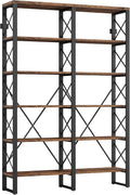 IRONCK Bookshelf Double Wide 6-Tier 76" H, Open Large Bookcase, Industrial Style Shelves, Wood and Metal Bookshelves for Home Office, Easy Assembly-Ruum Studio Home