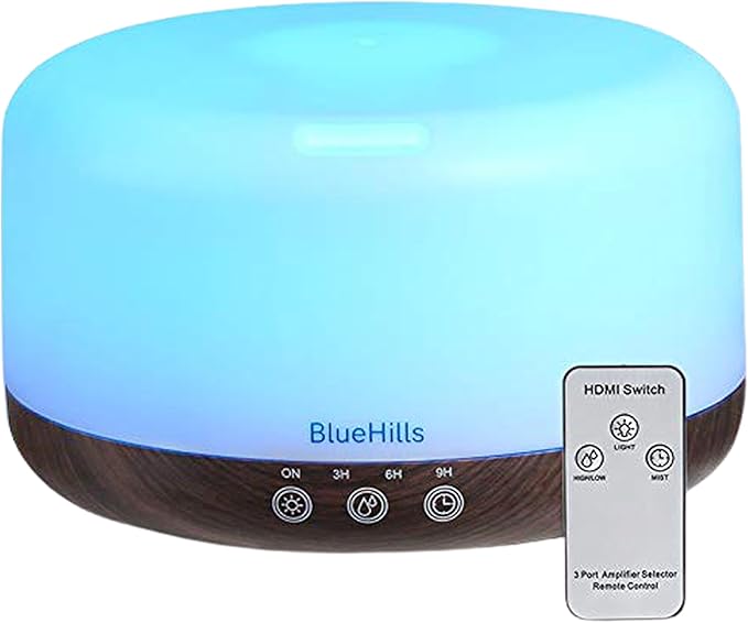 BlueHills Premium 1000 ML Large Essential Oil Diffuser Humidifier for Room Home Aromatherapy Big Capacity Oil Diffuser with Décor LED Lights Long Running Round Diffuser Dark Wood Grain – D002-Ruum Studio Home