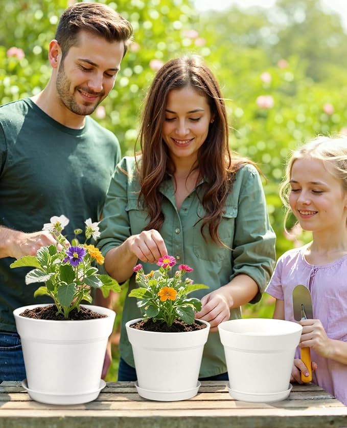 homenote Plant Pots,6/7.5 Inch Flower Pots for Plants Plastic Planters for Indoor with Multiple Drainage Holes and Trays, for All Home Garden Flowers Succulents,Outdoor(White,10 Pack)-Ruum Studio Home
