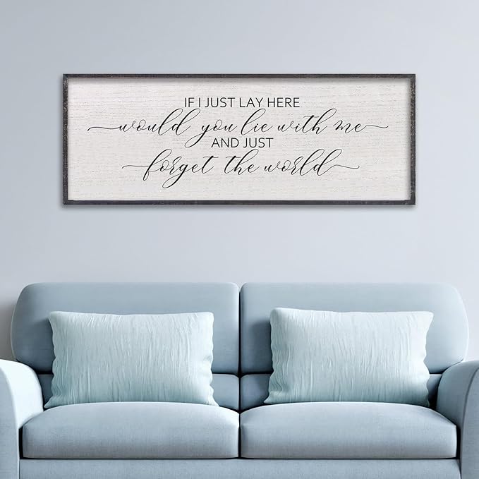 LuZhiQiang If I Lay Here Would You Lie With Me Sign Wall Decor 40"×15" Wood Framed Master Bedroom Above Over Bed Inspirational Wall Art (Black)-Ruum Studio Home