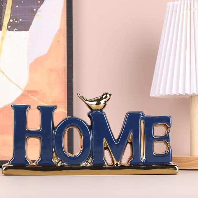 Love Sign Decoration,Blue and Gold Love Signs for Home Decor Statue,Gold Bird Sculpture Personalized Love Decor,Gold Style Figurine Decorative Ornaments for Living Room,Bedroom,Desktop,Cabinets-Ruum Studio Home