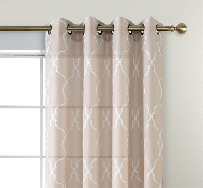 MIUCO Moroccan Embroidered Semi Sheer Curtains Faux Linen Grommet Curtains for Kitchen 52 x 84 Inch 2 Panels, Linen-Ruum Studio Home