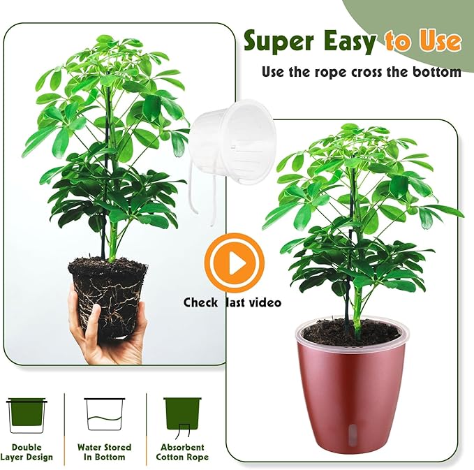 Self Watering Pots for Indoor Plants, 6-Pack 5'' Self Watering Planter with Drainage Holes, Small African Violet Pots with Water Indicator, Clear Wick Orchid Pot, Rose Gold-Ruum Studio Home