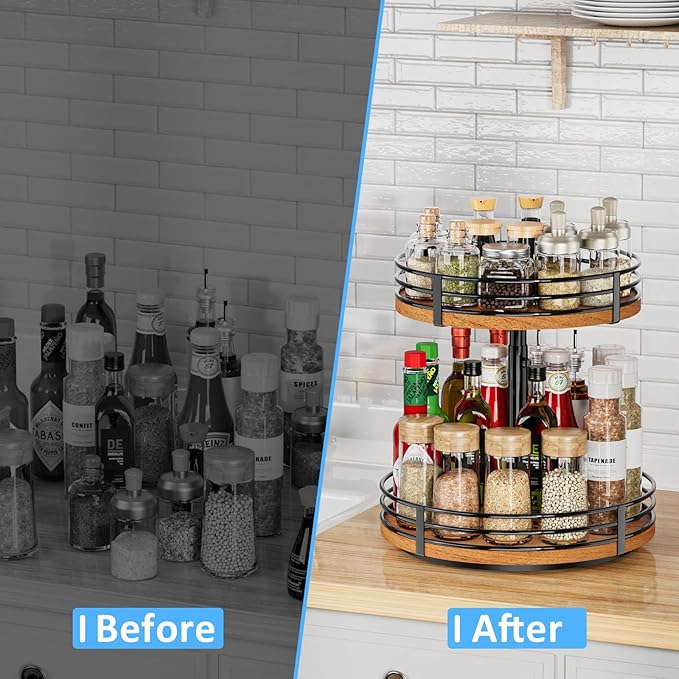 Lazy Susan Turntable Organizer Adjustable - 2 Tier Wood Rotating Spice Rack 12 Inch Lazy Susan for Kitchen Countertop Cabinet Pantry Cupboard Dining Table Bathroom Coffee Bar Home Storage-Ruum Studio Home