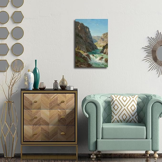 Natural mountain stream scenery poster suitable for bedroom beautiful blue sky flowing river scenery suitable for living room dormitory office-Ruum Studio Home