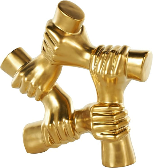 Deco 79 Ceramic Hands Decorative Sculpture Gripping Home Decor Statue, Accent Figurine 13" x 4" x 13", Gold-Ruum Studio Home