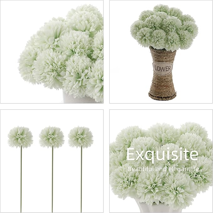 Kimura's Cabin 20Pcs Fake Chrysanthemums Artificial Silk Ball Flowers Faux mums Flower for Spring Wedding Festival Home Table Core DIY Decoration (Light Green)-Ruum Studio Home