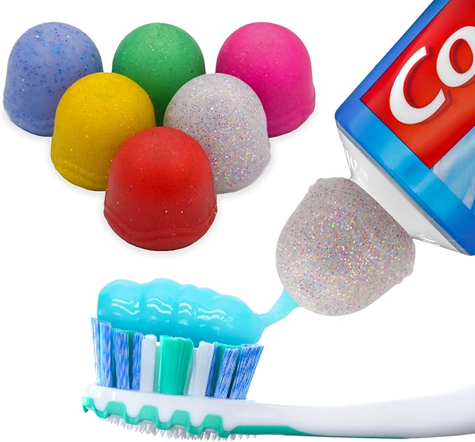 Chrome Cherry SqueezMe Self-Closing Toothpaste Caps, Silicone Lid for Kids & Adults, No Mess Toothpaste Dispenser, Easy Squeezer Cap for Tubes, Bathroom Accessory, Glitter, Pack of 6-Ruum Studio Home