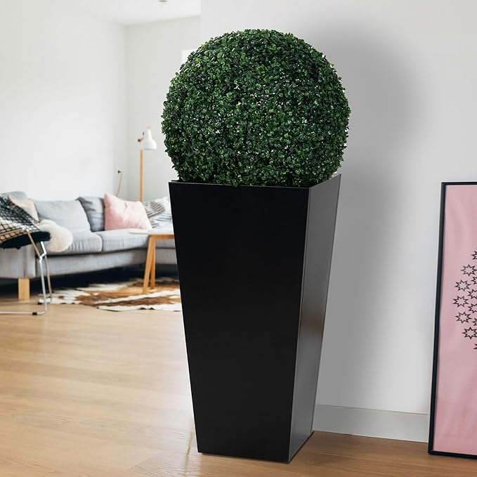 Kozyard 15.4" x 15.4" x 30" Tall Taper Black Metal Planter Flower Plant Pot Indoor Outdoor Planters Steel Flower Pot All-Weather Use with 2 Partition Panels for for Trees, Plants Flowers-Ruum Studio Home