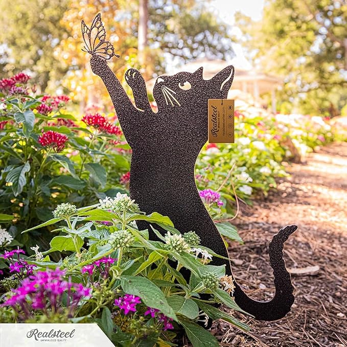 RealSteel I 3 Pack Steel Cat Garden Decor I Outdoor Yard Decorations I Gift for Cat Lovers I Lawn Ornaments and Statues I Garden Signs Decorative Outdoor - Penny Vein-Ruum Studio Home