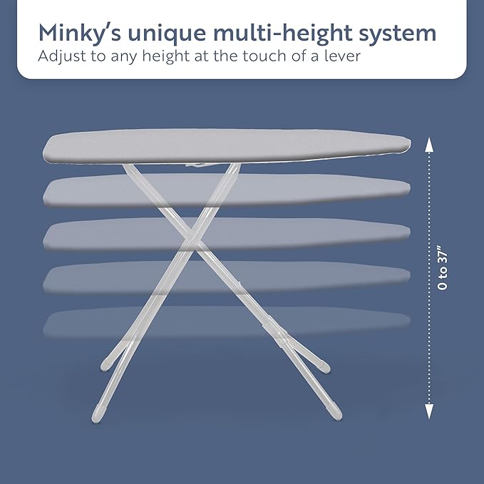 Minky Homecare Classic 4-Leg Ironing Board with Iron Rest - Freestanding Full Size Iron Board for Clothes Pressing with 43" x 14" Surface - Grey Honeycomb-Ruum Studio Home