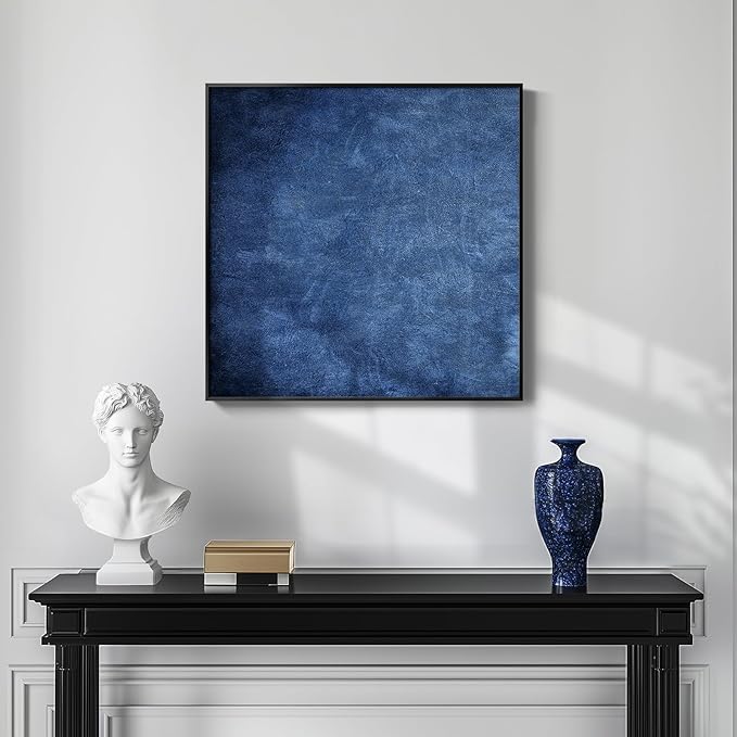 Framed Navy Blue Modern Abstract Wall Art, Canvas Paintings Artwork for Walls, Minimalist Blue Art Prints Pictures for Living Room, Hallway, Bedroom, Office, Bathroom Wall Decor -24x24 Inch-Ruum Studio Home