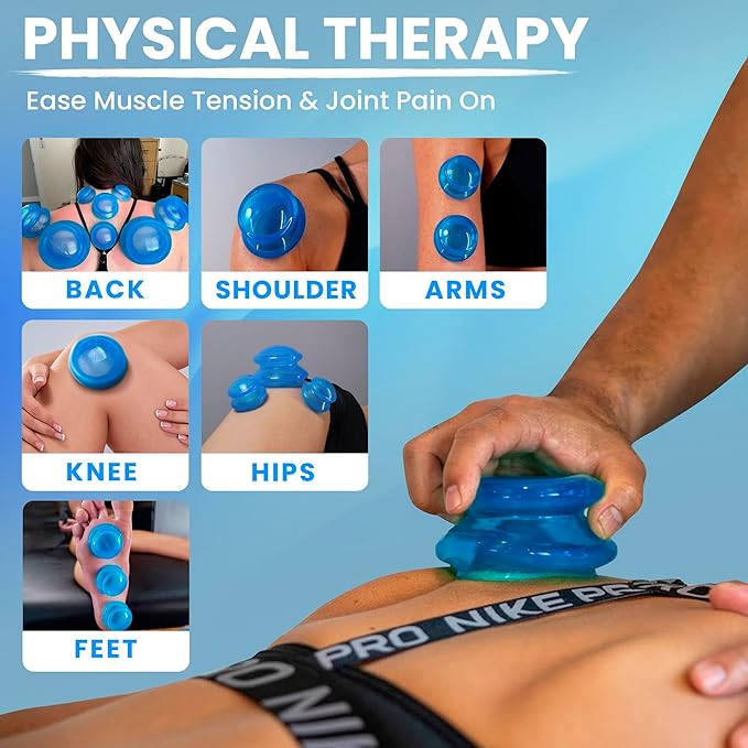 Lure Essentials Edge Silicone Cupping Set, Cupping Kit for Massage Therapy, Long Lasting Cups for Professional & Home Use, Body Sculpt Cup for Cellulite, Ultra Transparent Blue (8 Count)-Ruum Studio Home