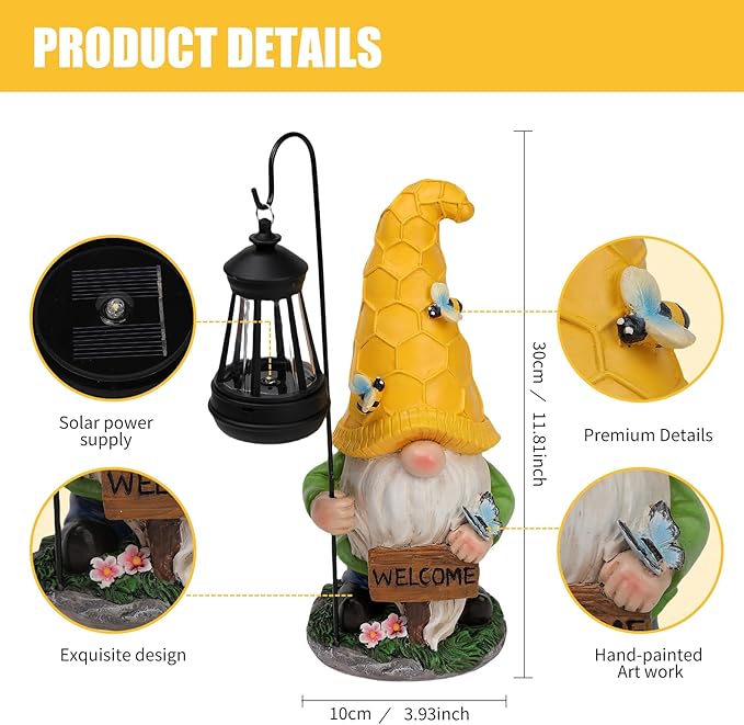 Gnome Garden Decor Statue Mom Dad Gifts Garden Accessories Garden Gnomes Outdoor Lights Solar Resin Gnomes Home Decorations for Patio,Yard,Lawn Ornament-Ruum Studio Home