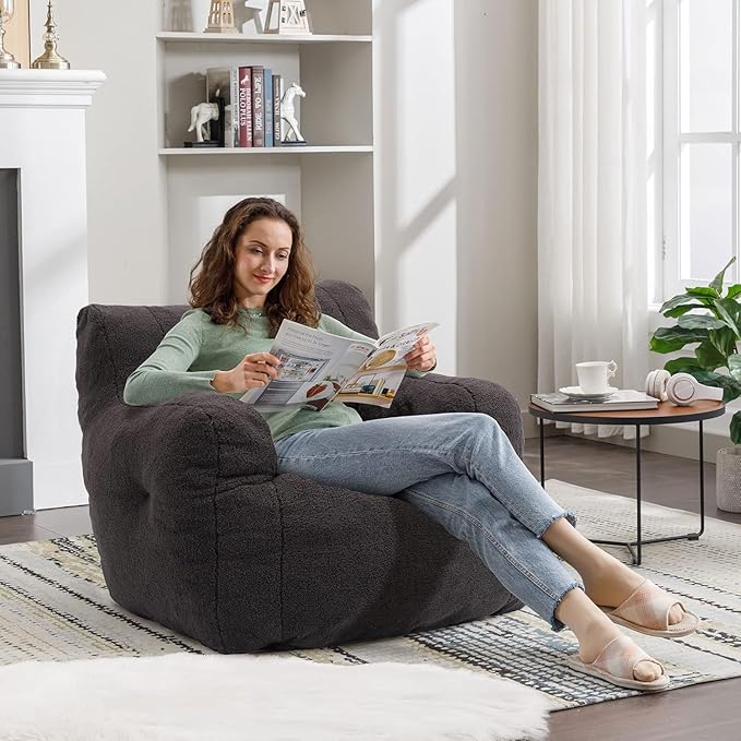 Recaceik Bean Bag Chairs, Tufted Soft Stuffed Bean Bag Chair with Filler, Fluffy Lazy Sofa, Imperial Lounger Giant Bean Bag Chair for Bedroom, Living Room, Dark Black-Ruum Studio Home