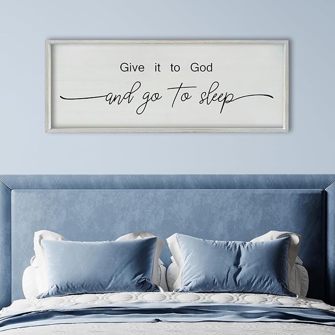 SRSZHIYUE Give It To God And Go to Sleep Sign 40"×15" for Master Bedroom Above Bed Wall Decor Large Farmhouse Guest Room Over Art Decoration (White)-Ruum Studio Home