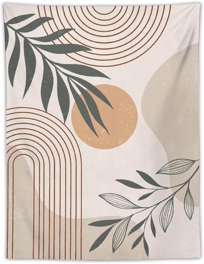 Abstract Boho Tapestry, Mid Century Tropical Tree Leaves Modern Geometric Arch Bohemian Botanical Tapestry, Home Aesthetic Wall Hanging Art Decor for Living Room Bedroom Dormitory 50x60 Inch-Ruum Studio Home