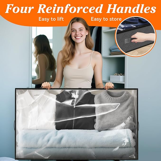 SpaceWhisper 90L Under Bed Storage Containers, 6-Pack Storage Bins with Clear Top, Foldable Closet Organizers and Storage with Label Holder for Clothing, Blankets, Comforter & Pillows (Grey)-Ruum Studio Home