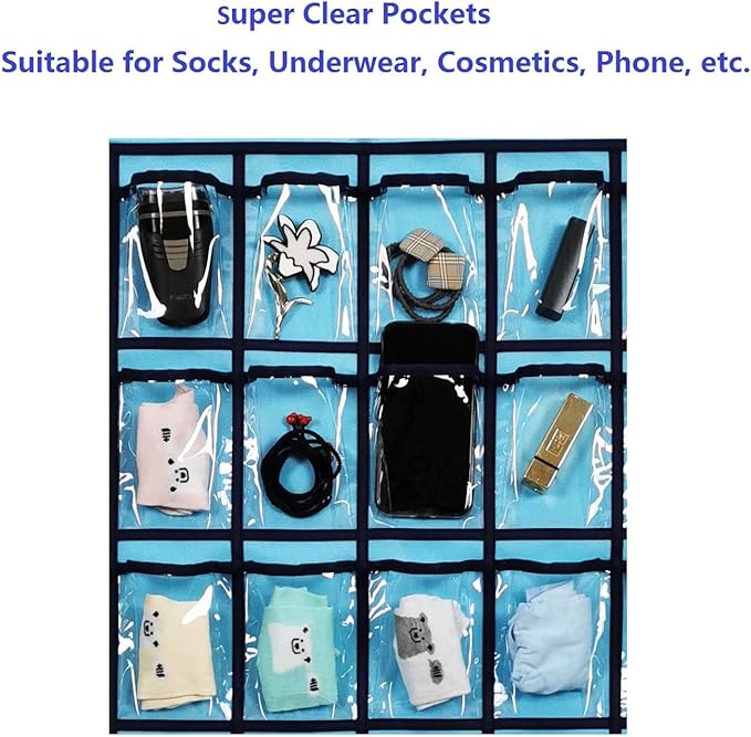 Classroom Pocket Chart for Phone Calculator Holder Over The Door Hanging Closet Jewelry Organizer with 30 Clear Pockets (Blue)-Ruum Studio Home
