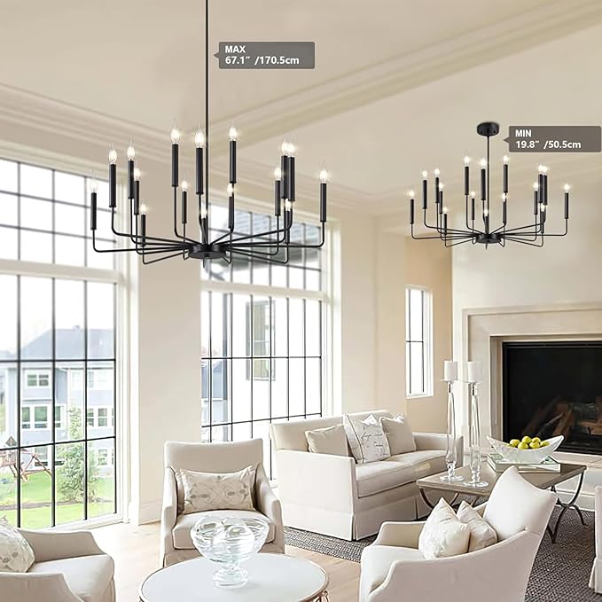 Modern Black Farmhouse Chandeliers, 16-Light Industrial Metal Chandelier Lighting, Classic Candle Hanging Pendant Light Fixtures for Kitchen Island, Living Room, Dining Room, Stair-Ruum Studio Home
