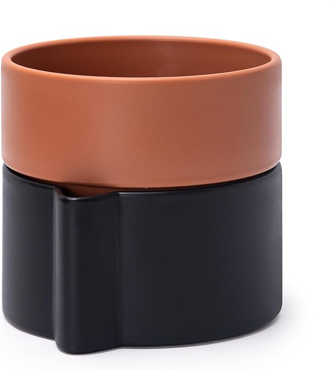 6.5 Inch Self-Watering Planter Pot with Terracotta Insert, Deep Water Reservoir, and Ceramic-Alike BPA-Free Plastic Pot for Plant, Modern Planter for Houseplants, Black/Terracotta, 53-B-S-5-Ruum Studio Home