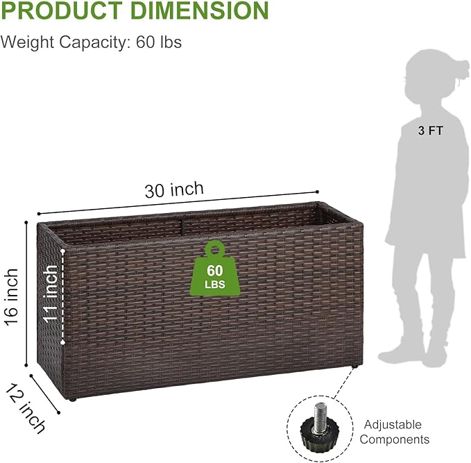 LEWIS&WAYNE Large Rectangular Block Planter Box Handmade Wicker Tall Planters for Outdoor Plants with Removable Liners Modern Planter for Indoor Outdoor Patio Deck - Brown, 30''x12''x16''-Ruum Studio Home
