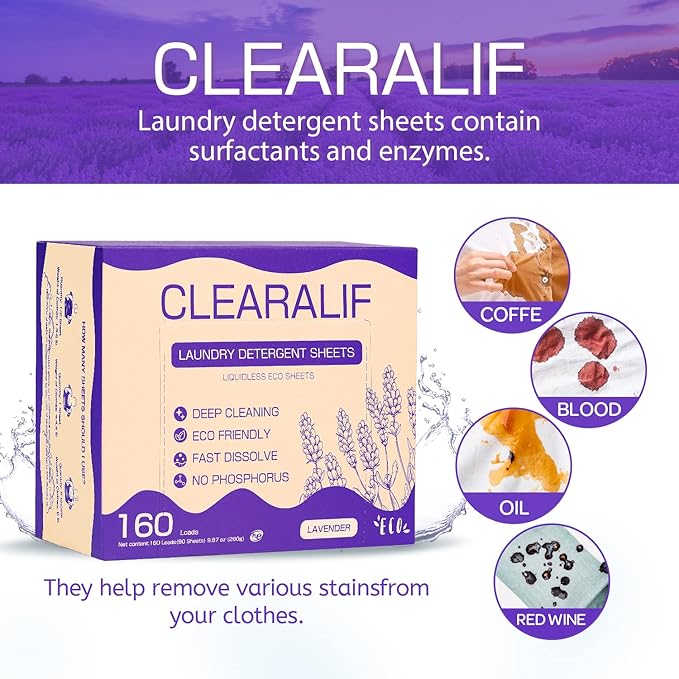 CLEARALIF Laundry Detergent Sheets 80 Sheets (Up to 160 Loads), Lavender - Great For Apartments, Dorms,Eco Friendly-Ruum Studio Home