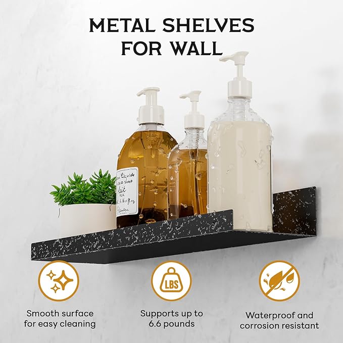 4 Pack Floating Shelves for Wall Storage, Metal Black Hanging Shelves for Living Room/Kitchen/Bedroom/Bathroom Decor, Set of 4 Organizer for Display, Perfume & Book Shelf Wall Mounted-Ruum Studio Home