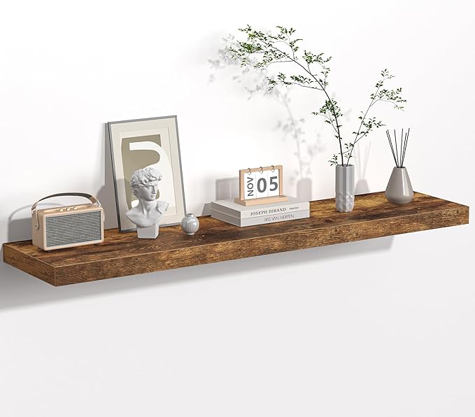 Floating Shelves - 10.23 Inch Deep Wall Shelf for Decor & Storage - Wall Mounted Display Shelving with Invisible Heavy-Duty Metal Bracket - 48" W x 10.23" D x 1.8" H - Set of 1 - Rustic Brown-Ruum Studio Home