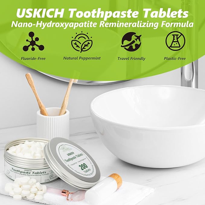 200 Pcs Toothpaste Tablets - Nano Hydroxyapatite Natural Whitening, Reduce Sensitivity,Fluoride & Plastic Free, Eco Friendly & Travel Mouthwash Tablets-Ruum Studio Home