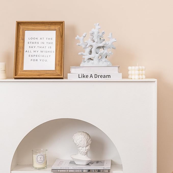 7.1" H White Coral Decor, Resin Statue, Nautical Decorations for Home, Bedroom, Bathroom, Living Room, Beach/Coastal/Ocean Themed Cabinet Shelf Tabletop Decor-Ruum Studio Home