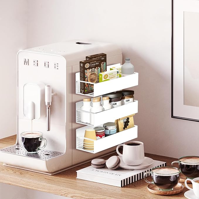 Magnetic Spice Rack Organizer for Fridge Seasoning Organizer for Kitchen Storage With Screw Magnetic Shelf for Oven, RV,Garage,Bathroom (White, 4pack)-Ruum Studio Home