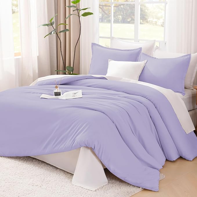 Litanika Lavender Purple Comforter Full Size, 3 Pieces Lightweight Solid Bedding Comforter Set, All Season Fluffy Bed Set (79x90In Comforter & 2 Pillowcases)-Ruum Studio Home