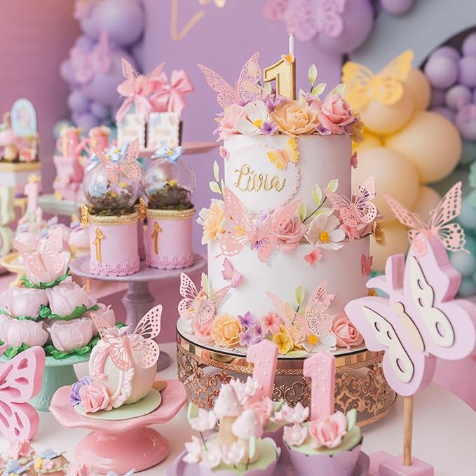 SAOROPEB 3D Butterfly Wall Decor - 48 Pcs, 4 Styles, 3 Sizes - Removable Wall Stickers for Pink Room Decor, Birthday Parties, Cake Decorations-Ruum Studio Home