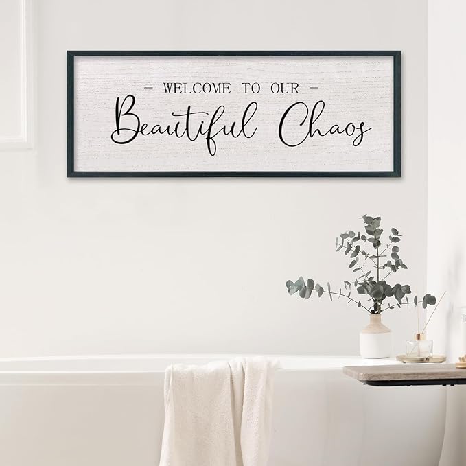 comurdyo Welcome To Our Beautiful Chaos Wall Decor Art 32"X12" for Home Entryway Sign Large Wood Framed Wall Hanging (Black)-Ruum Studio Home