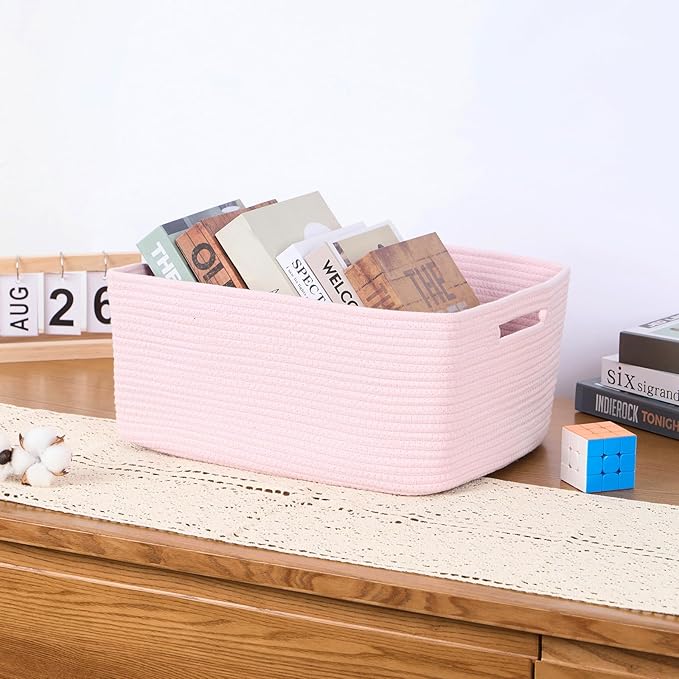 Large Storage Baskets for Organizing, Closet Shelf Baskets for Clothes Blanket Towels, Baby Nursery, Toy Bins Box, Woven Rope Baskets, 17 x 13 x 7.5”, 4 Packs Light Pink-Ruum Studio Home