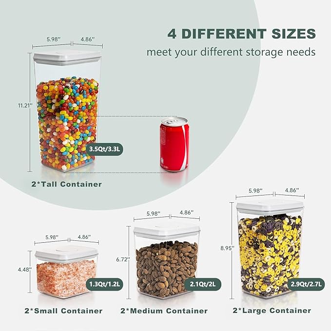 Pop Top Food Storage Containers - 8 Pack BPA-Free Pantry Organizers with Airtight Lids, Food-Grade with Measurement Marks-Ruum Studio Home