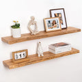 RICHFOCUS Live Edge Elm Floating Shelves - 40" W x 9.3" D Rustic Solid Wood Wall Shelves with Invisible Bracket, Wall-Mounted for Living Room, Bedroom, Kitchen Storage & Display, Set of 2, Natural-Ruum Studio Home