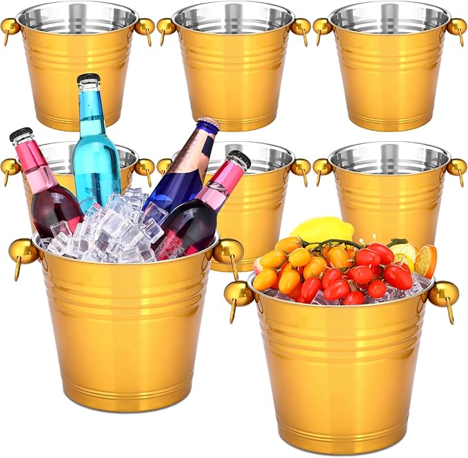 Amyhill 8 Pack Stainless Steel Ice Bucket 5.3 Quart/ 5 Liter with Handle Large Insulated Champagne Buckets Beer Bucket for Cocktail Bar Wine Parties Chilling Wine Champagne Home(Gold)-Ruum Studio Home