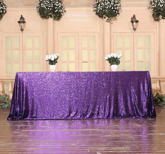 SquarePie Sequin Tablecloth 90 x 132 Inch Purple Sparkly Table Linen for Wedding Halloween Party-Ruum Studio Home