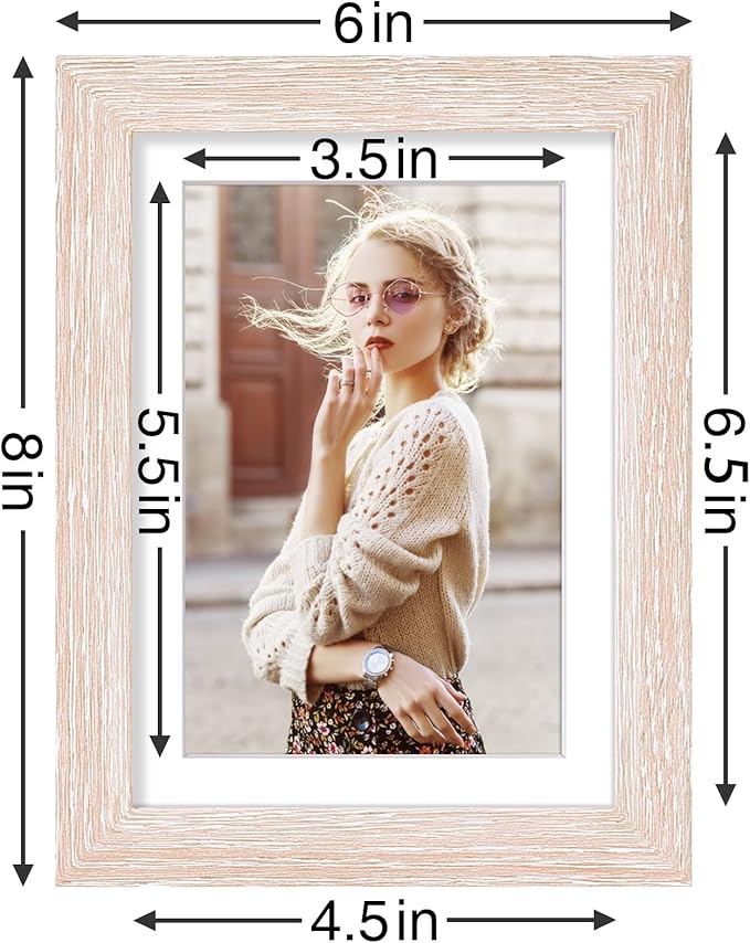 Vittanly 5x7 Picture Frames Set of 9, Shatter Resistant Plexiglass, Display 4x6 Pictures with Mat or 5x7 without Mat, Photo Frames for Wall or Tabletop, Engineered Wood, Rustic Pink-Ruum Studio Home