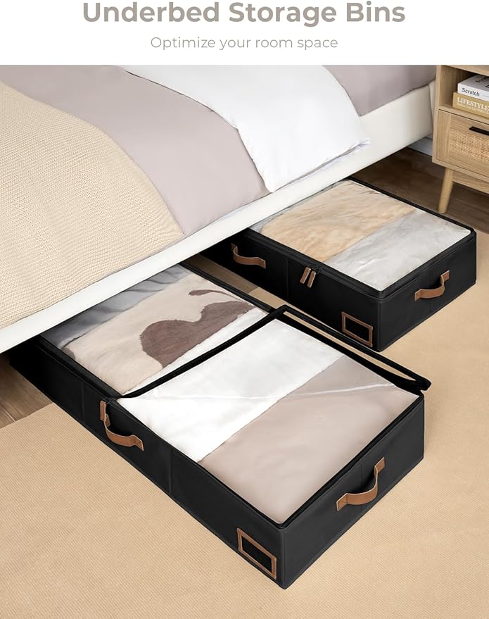 StorageWorks Extra Large Under Bed Storage Containers with Handles and Label Holder, 2 Pack Ultra-thick Fabric Underbed Bins, Closet Organizer for Clothes, Blankets, Sweater-Ruum Studio Home