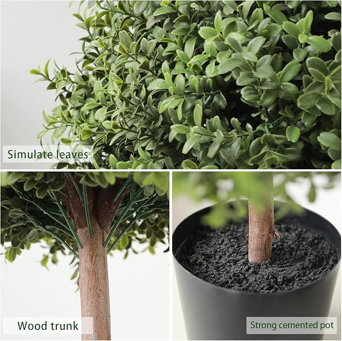 2 Pack 24.5inch Artificial Topiary Ball Plants, Faux Boxwood Ball in Pot, Fake Outdoor Plant for Front Door Decor, Home Decor, Garden, Wedding Decor-Ruum Studio Home