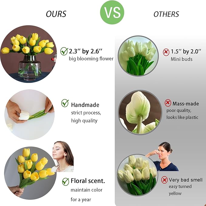 Buart Yellow Flowers Artificial Luxury Big Tulip Valentine's Day Mother's Day Easter Home Kitchen Wedding Decorations(11pcs)-Ruum Studio Home