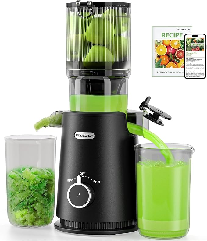 Juicer Machines, ECOSELF 4.35" Large Feed Chute for Family Needs, Professional Hands Free Cold Press Juicer For Whole Fruits & Vegetables, Self Feeding for Juice Extractor Machine, Easy to Clean-Ruum Studio Home