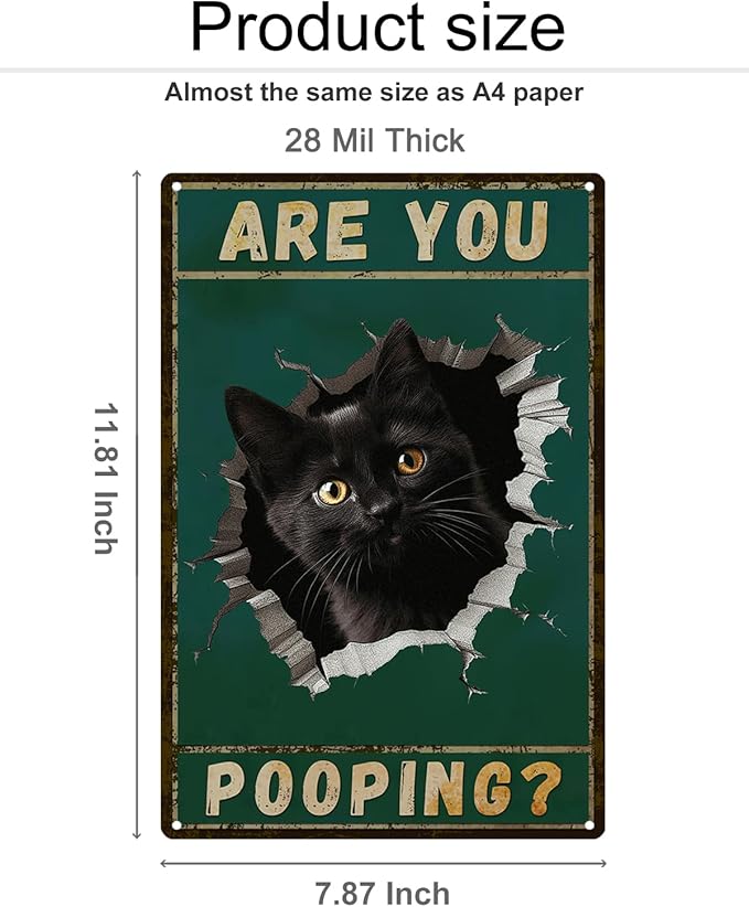 ALKB Are You Pooping Signs Funny Black Cat Sign for Bathroom Wall Decor, Vintage Cat Gift 8 x 12 Inch-Ruum Studio Home